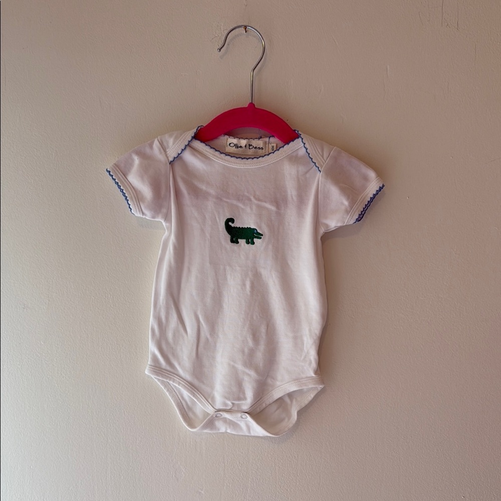White Bodysuit with Green Crocodile Embroidery